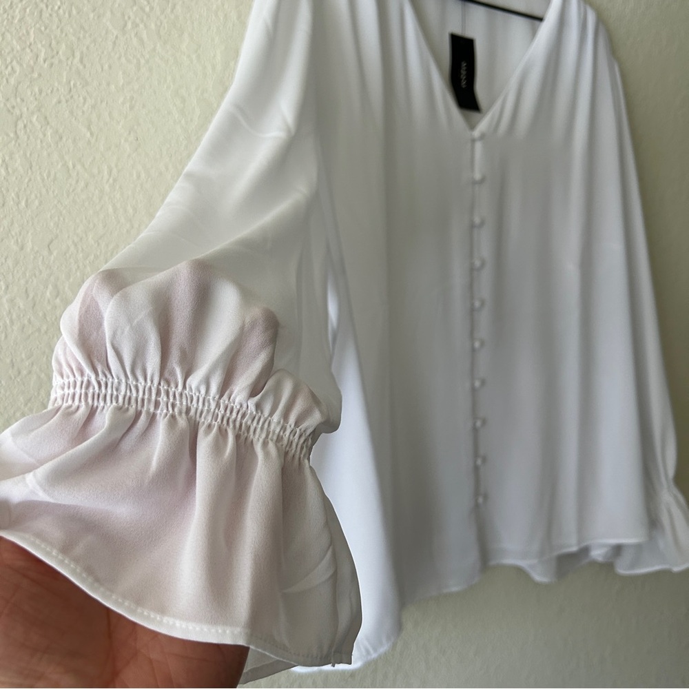 Alfani White Button-Front V-Neck Blouse - Picture 3 of 6